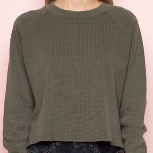 BRANDY MELVILLE ABIGAIL THERMAL TOP IN ARMY GREEN
